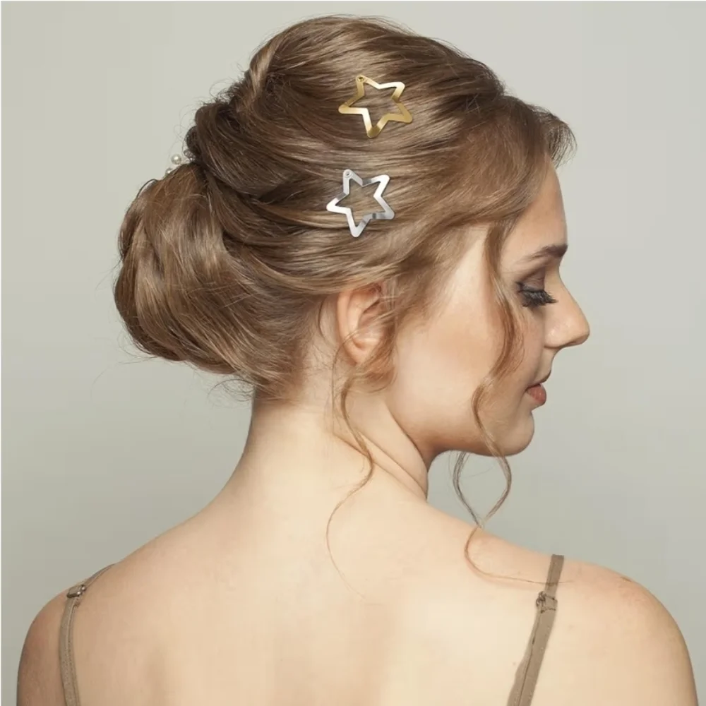 10 pc Silver Star-Shaped Snap Hair Clips BNIB